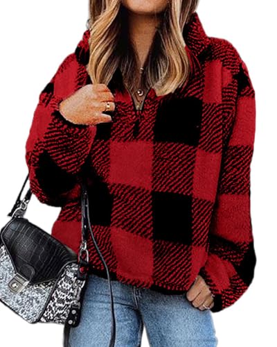 Image of BTFBM Women Sherpa Pullover Quarter Zip Long Sleeve Fluffy Soft Fleece Jackets Sweaters Sweatshirts Hoodies Outwear Coat