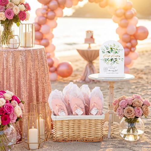 Image of 24 Pairs Bulk Flip Flops for Wedding Guests | Reception Sandals, Wedding Party Favors with Sign, Size Cards, Bagged, Dance Floor Slippers