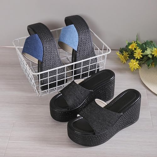 Maylrvjv Wedge Platform Womens Sandals – Comfortable Open Toe Slip On Flat Slides, 2.75Inch Casual Summer Sandals for Women,Black3