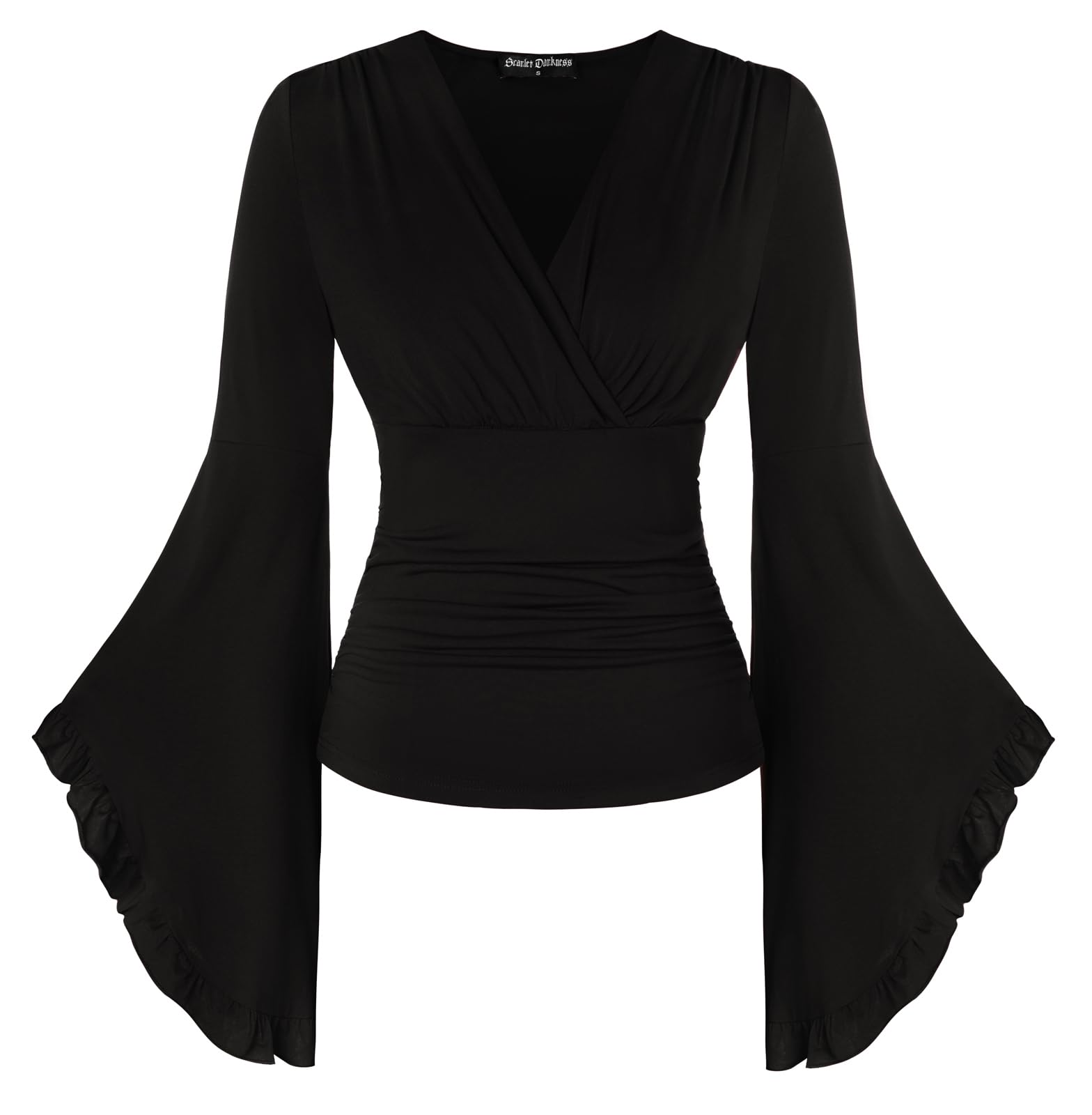 SCARLET DARKNESS Laides Ren Faire Cottagecore Blouse Rockabilly Cosplay Strech Ruffle Blouse Black XL