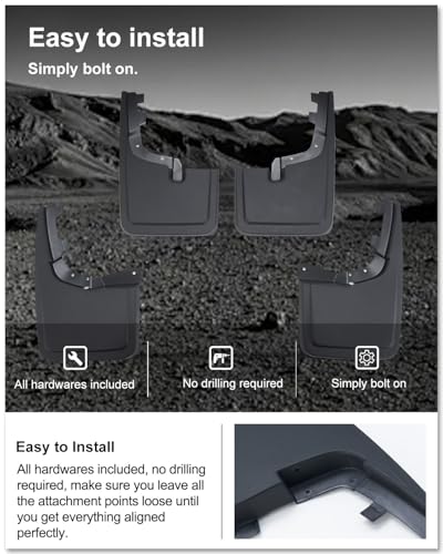 Image of Kiwi Master Mud Flaps for 2021-2026 Ford F-150 (Without Fender Flares), OEM Replacement # ML3Z-16A550-AA, ML3Z-16A550-BA, Heavy Duty Mud Guards, Front & Rear Splash Guards, No Drill, 4 Pcs Set