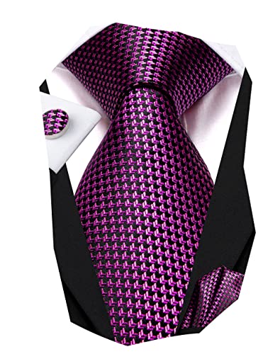 Image of Hi-Tie Men 63inches Tie Set Extra Long Necktie Paisley Tie Pocket Suqare Cufflinks Big and Tall Men Tie,Purple