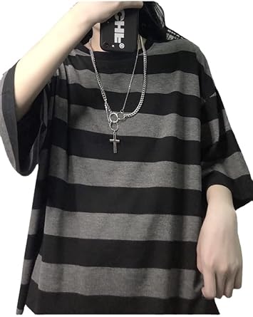 Harajuku Striped Shirts Women Short Sleeve Oversized Shirt Streetwear Gothic T Shirt Couple Tops Summer Striped Blouse