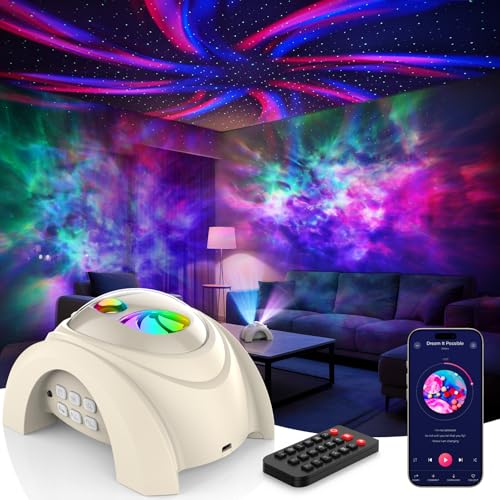 Image of Rossetta Dual Lens Galaxy Star Aurora Projector Night Light for Bedroom | 58 Light Effects, White Noise, Bluetooth Speaker, Music Sync, Remote Control, Timer, Room Decor Gift for Kids Adults Teens