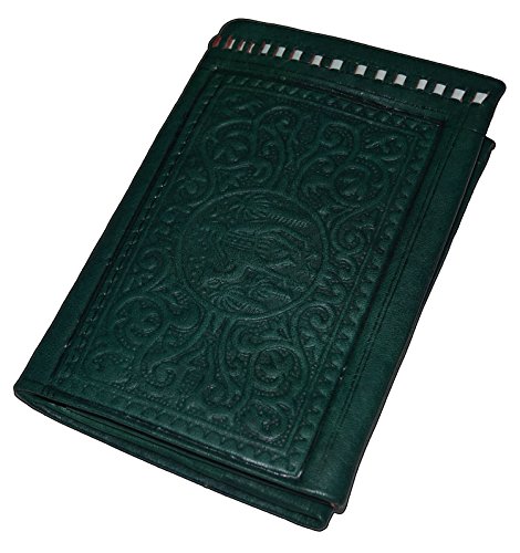 Treasures Of Morocco Handmade Moroccan By-fold Leather Wallet Large Vintage Exquisite Handy Dark green