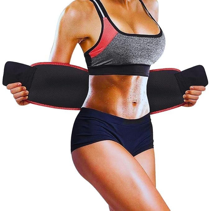 Allepy Sweat Belt for Men & Women Fat Burner | Tummy Shaper for Women & Men | Neoprene Waist Trimmer for Fat Loss, Back Support & Posture Correction Belt for Gym, Workout & Fitness Training - Red