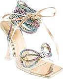 Forever Link Women's Rhinestones Ankle Strap Platform High Chunky Heels Party Sandal Pumps Rainbow Size 9