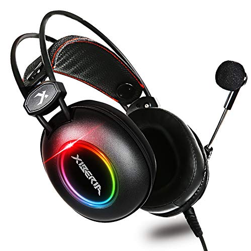 XIBERIA-E3 Xbox one Headset, PS4 Headset, 3.5mm Surround Stereo Ultralight Gaming Headset with Mic Soft Memory Earmuffs for PC, Laptop, Video Game with Flexible Microphone Volume Control, RGB Light