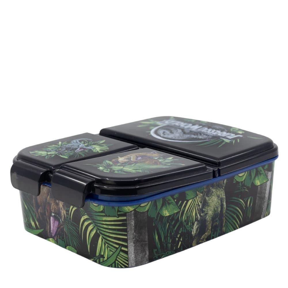 ILS I LOVE SHOPPING Pojemnik na przekąski szkolny z 3 przegródkami Plastikowe pudełko na przekąski dla dzieci Lunch Box - bez BPA do JURASSIC WORLD