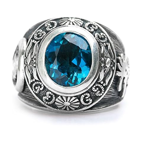 Herren Klassisch Antique Klassisch Blau Topas Edelstein Solide 925 Silber Silber Biker mode Tägliche Abnutzung Ring Cover
