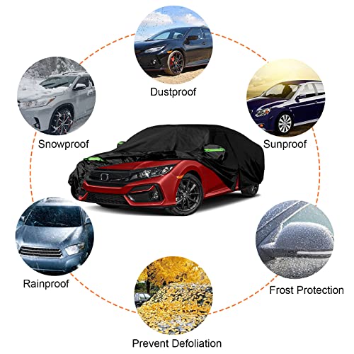 Image of Waterproof Car Cover Replace for 2011-2023 Honda Civic Hatchback, 6 Layers All Weather Custom-fit All Weather Car Covers with Zipper Door & Windproof Bands for Sun Snow Rain Dust Protection
