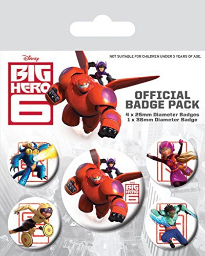 Big Hero 6, Hiro Hamada, Baymax, 1 X 38mm & 4 X 25mm Chapas Set De Chapas (15x10 cm) Y 1x Pegatina...