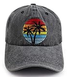 Summer Sun Beach Hat for Men Women, Hawaiian Tropic Palm Tree Baseball Cap, Funny Outdoor Travel Vacation Hiking Fishing Hat, Adjustable Washed Cotton Embroidered Sunset Cap