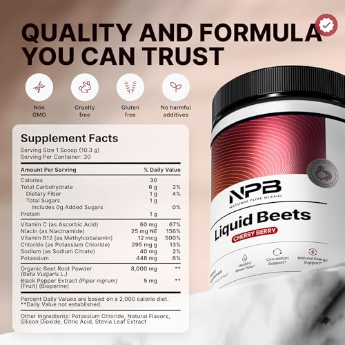 Image of Nature's Pure Blend Organic Beet Root Powder - Nitric Oxide Booster L-Arginine - Liquid Beets for Blood Flow Circulation & Energy - Pre-Workout Endurance Support - 8,000 MG