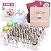 CukkiCakes Beccucci Russi | SET Decorazione per Fiori di Torta/Cupcake 61 Pezzi: 34 Beccucci Sac a Poche + 20 Tasche da Pasticcere Usa e Getta + 1 Sacca in Silicone + 4 Adattatori + Guida