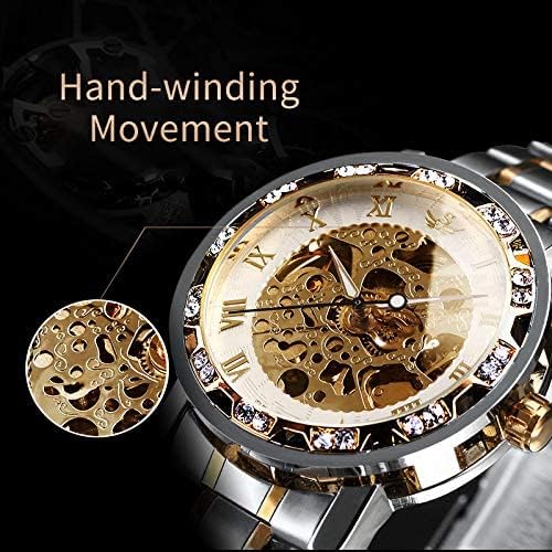 A ALPS Watches, Men's Watches Mechanical Hand-Winding Skeleton Classic Business Fashion Stainless Steel Steampunk Dress Watch
