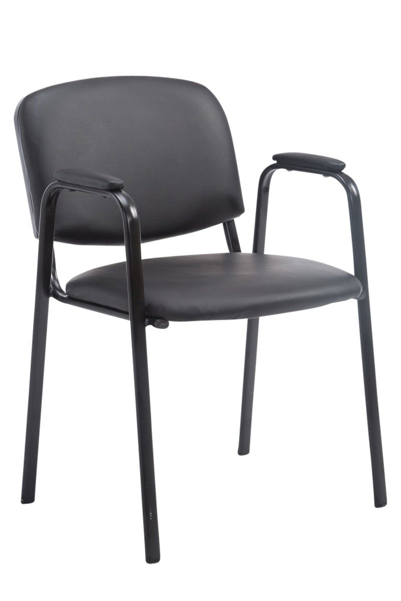 CLP Silla apilable Ken Pro con reposabrazos Acolchados, Silla de Conferencia apilable de Polipiel, Estructura Metalica Negra, hasta 150 kg, Color:Negro