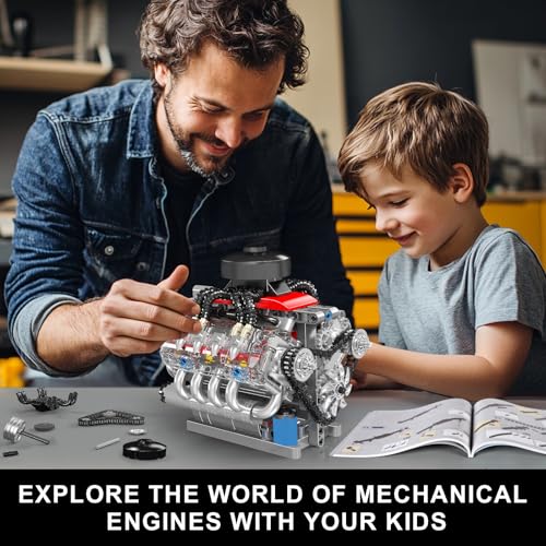 Image of Mould King 10171 V8 Engine Model Kit that Works, 8 Cylinder Car Engine with Motor, Building Blocks Collectibles for Adults, STEM Build Set (487 Pieces)