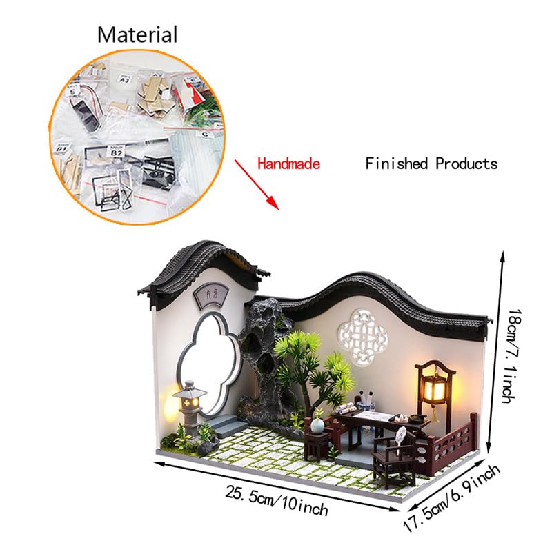 Miniaturowy zestaw domku dla lalek, miniaturowe zestawy domków dla dorosłych, mini dziedziniec w stylu chińskim i starożytna architektura, kreatywne puzzle 3D dla dorosłych, dekoracja biurka