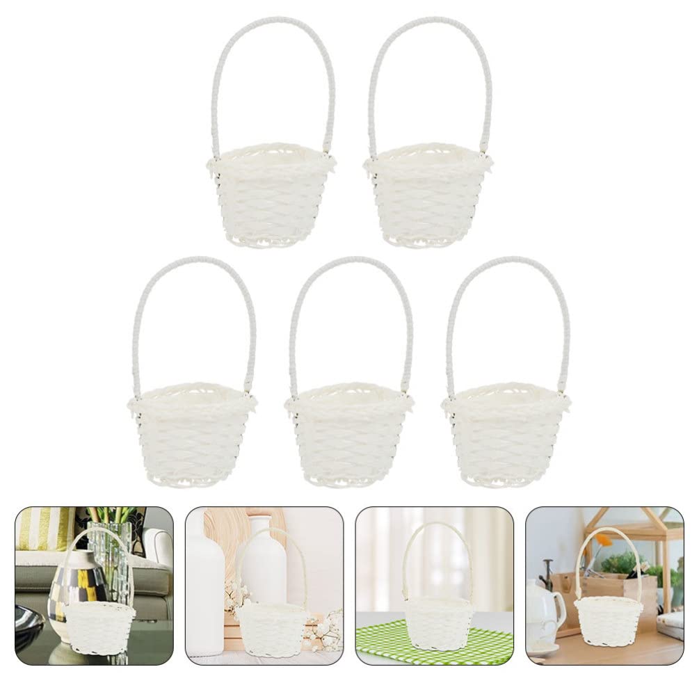 Cabilock 5 Stücke Geflochtener Blumenkorb Hochzeitskorb mit Henkel Obstkorb Rattankorb Blumenmädchen Körbchen Streukorb Wicker Basket Aufbewahrungskorb für Hochzeit Tischdeko Landhaus Deko