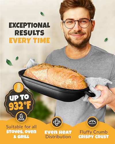 Image of CRUSTLOVE Cast Iron Bread-Pan with Lid - incl. Sourdough Bread Baking Supplies - like Banneton Bread-Proofing Basket - 7.2QT Bread-Oven Dutch, Oven for Bread-Baking Cast Iron Pan Scoring Tool Lame Kit