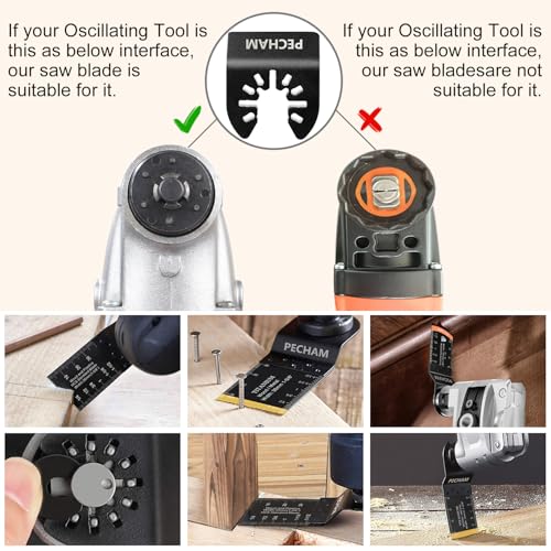 Image of Oscillating Saw Blades, PECHAM 64PCS Professional Universal Titanium Multitool Blades for Wood Plastics Metal Quick Release Multi Tool Kits Fit Rockwell Ridgid Ryobi Milwaukee Chicago Craftsman