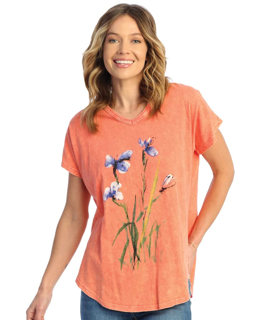 Women's Iris Blues Mineral Washed Cotton Short Sleeve Top