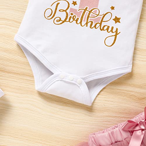 Image of GRNSHTS Baby Girl Birthday Cake Smash Outfit Toddler Girl My 1st Birthday Romper Tutu Skirt with Headband Clothes Set