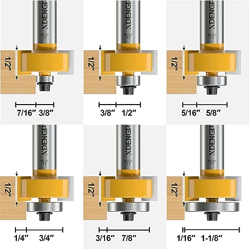 Image of Rabbet Router Bit Set 1 /2 Shank, Rabbeting Router Bits 1pcs with 6 Bearings for Interchangeable and Adjustable Multi Depths Cutter 1 /8 inch, 1 /4 inch, 5 /16 inch, 3 /8 inch, 7 /16 inch, 1 /2 inch