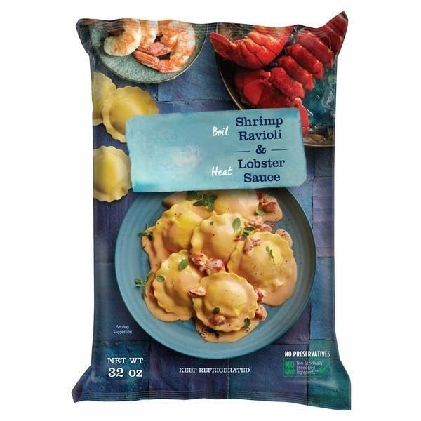 Shrimp Ravioli With Lobster Sauce, Serve on either side - no flat side.Fork-marks on edge for handmade look.Whole egg yolk pasta No preservatives.4 minute cook time. 2-count [ 16 oz, 1 lb ]