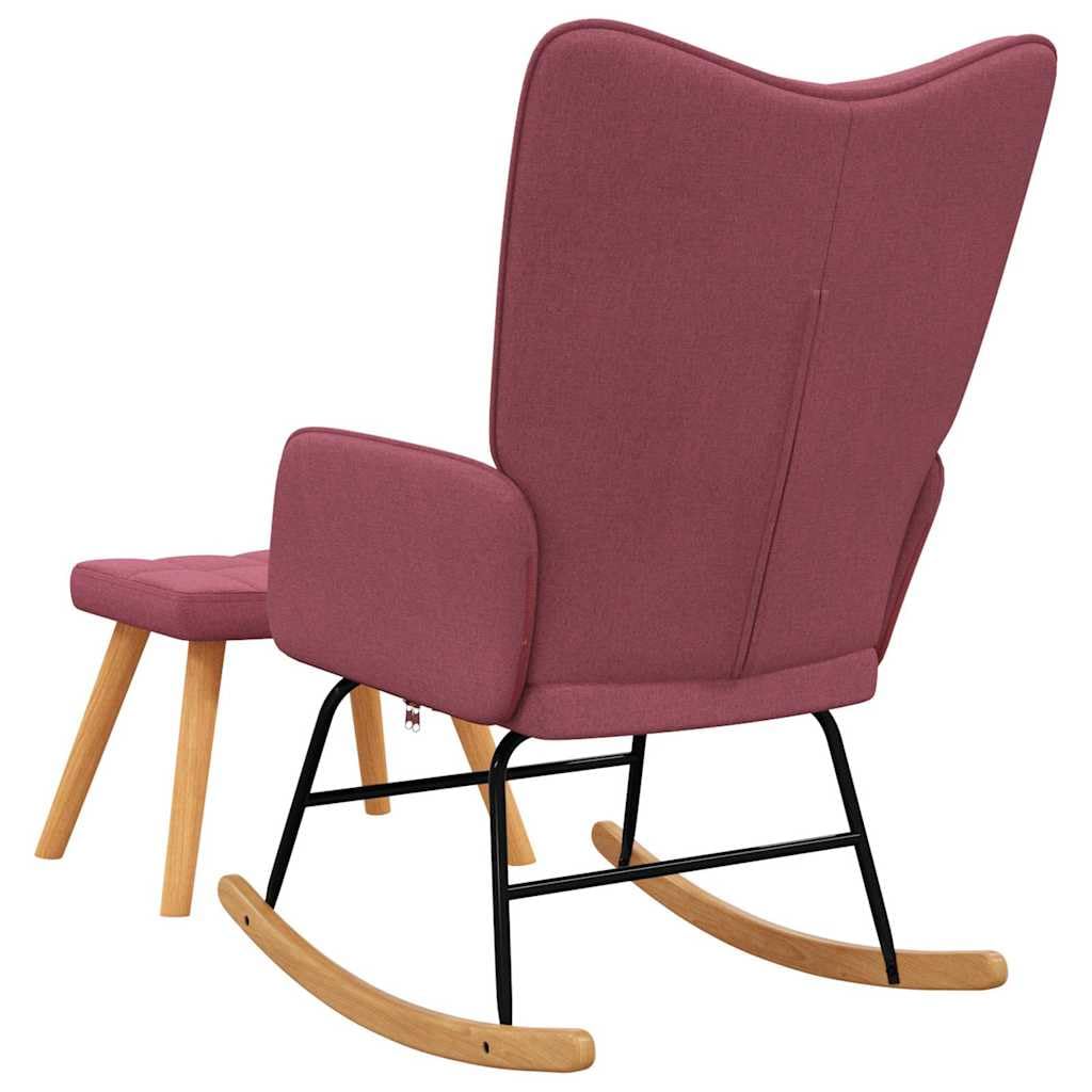 Lot de 2 fauteuils à bascule avec repose-pieds rouge vin en tissu