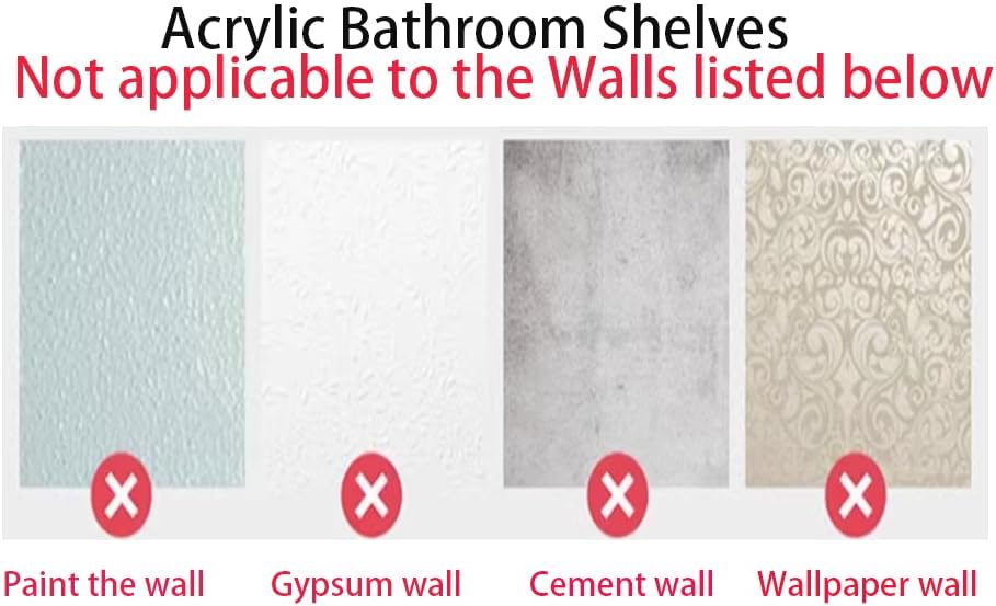 GDQ Clear Adhesive Shower Caddy，Bathroom Shelf for Wall，Acrylic Bathroom Shelves for Wall with Self Adhesive Tape，Wall Mount Organizer Storage (Small) - Image 5