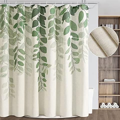 213 cm grüner Leinen-Duschvorhang Natur Frühling Duschvorhang Leinenmischung Duschvorhang Creme Beige Duschvorhänge Cover