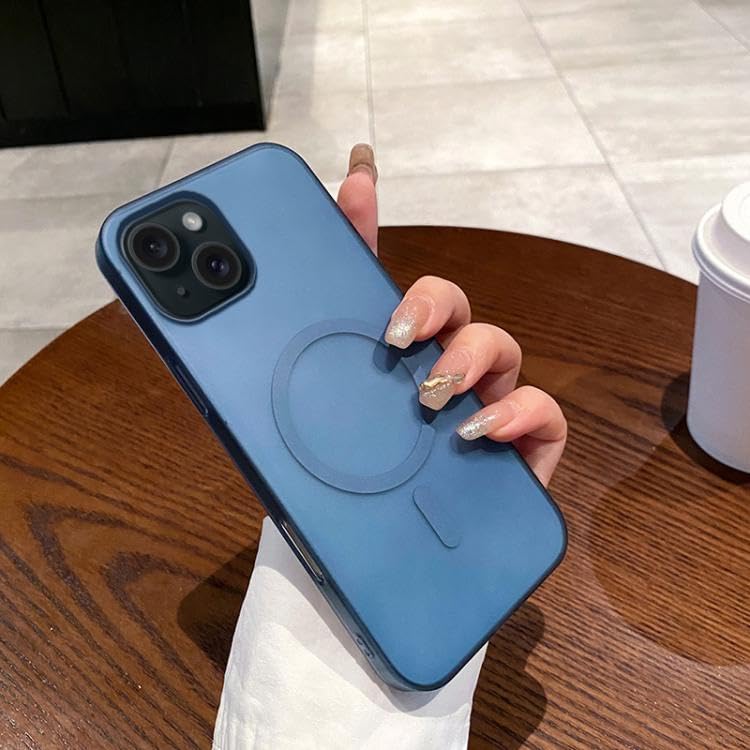 Image of COVERLY Hard Back Case Cover Compatible for iPhone 14 Plus | Ultra-Thin Matte | Magnetic Mag-Safe| Wireless Charging Clear Case |Camera Protection (PC | Navy Blue)