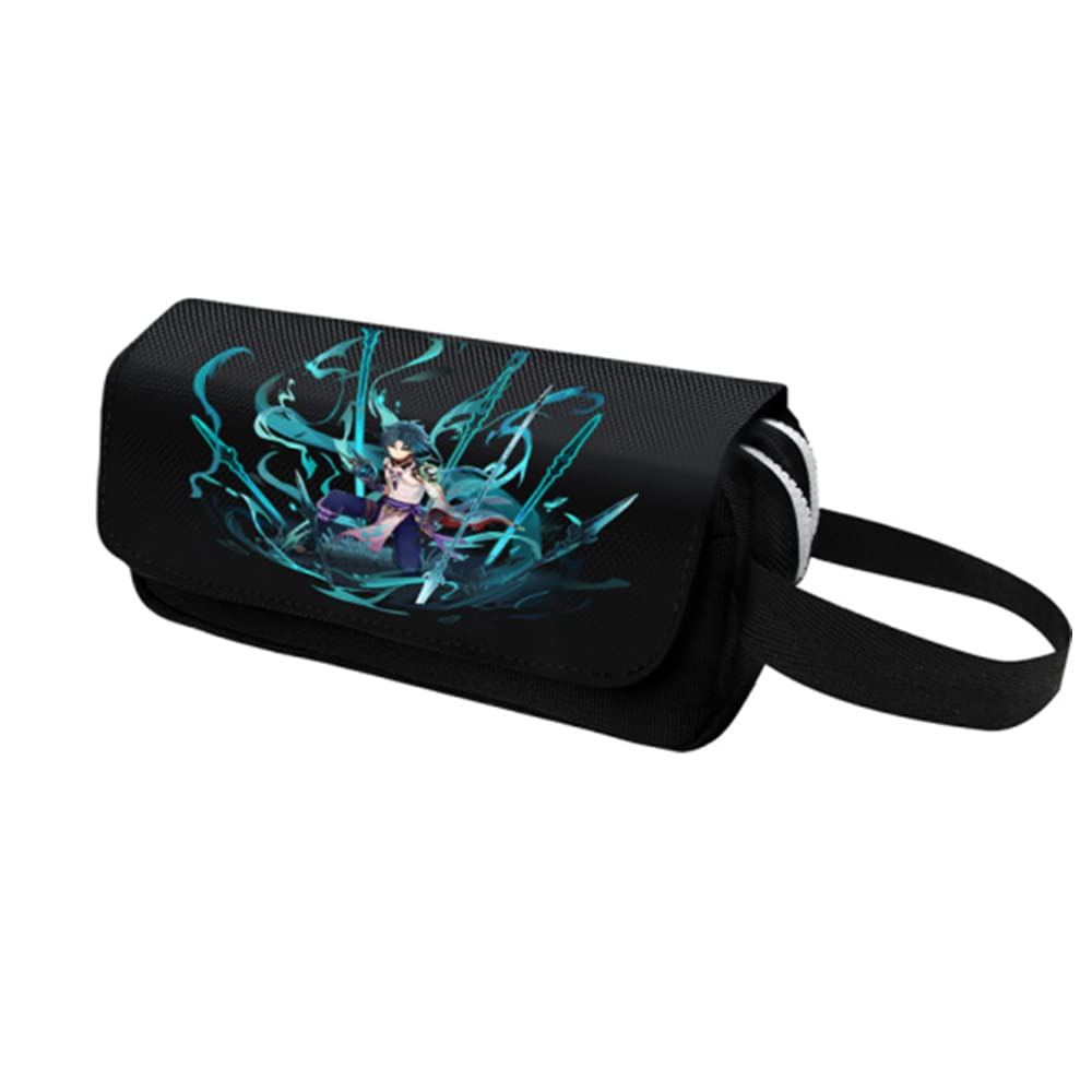 1 astuccio Genshin Impact nuovo design anime Cosplay doppio strato portapenne, astuccio per cancelleria (STYLE1), Nero , Anime