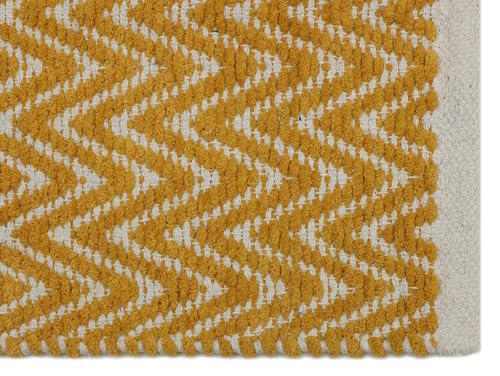 Image of THE HOME TALK Set of 2 Cotton Chenille Bath Rug | Area Rug for Spa, Vanity Shower, Kitchen & Living Room | Water Absorbent Linens | Soft Carpets | Bathroom Accessories (40x60 + 40x120 cm, Yellow)