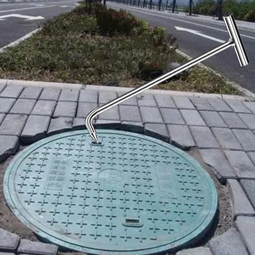 ZIMGOD Silver Single Hook Tool for Manholes, Stainless Steel Lifter for Lifting Manhole & Storm Drain Covers, Multifunction Septic Tank Cover Puller(60cm (23 5/8