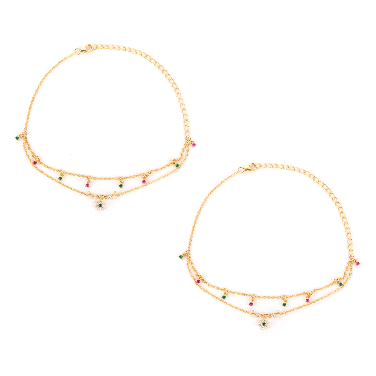 by CaratLane The Precious One 7 Stone Anklets in Gold Plated 925 Silver-image-23
