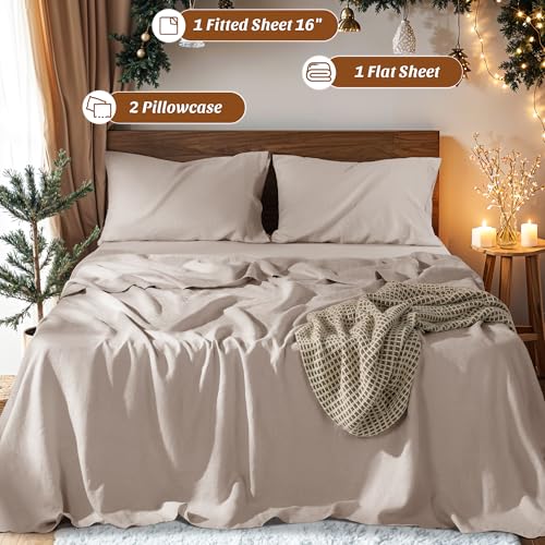 Image of 100% Pure Linen Sheet Set for Hot Sleepers, Breathable Natural Linen Sheets 4pcs, Bedding Set Deep Pocket Up to 16 inch Moisture-Wicking, Softens with Every Wash (Linen Full)