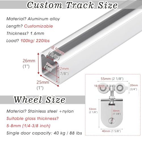 Heavy Duty Pocket Door Sliding Door Track, Box Rail Barn Door Hardware Sliding Track con 4 Ruedas para Baño Oficina Gabinete, Rieles para Puertas Corredizas B 110cm (43 2/7'') miniatura 2