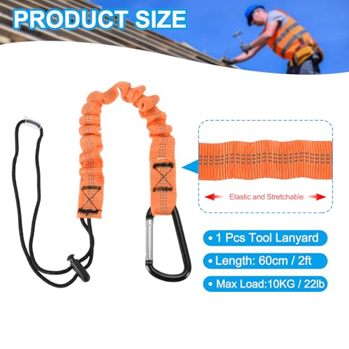 Image of MECCANIXITY Retractable Tool Lanyard 2ft with Single Aluminum Buckle and Adjustable Loop End, Maximum Weight Limit 10KG / 22lb, Safety Fall Protection Tools Leash, Orange