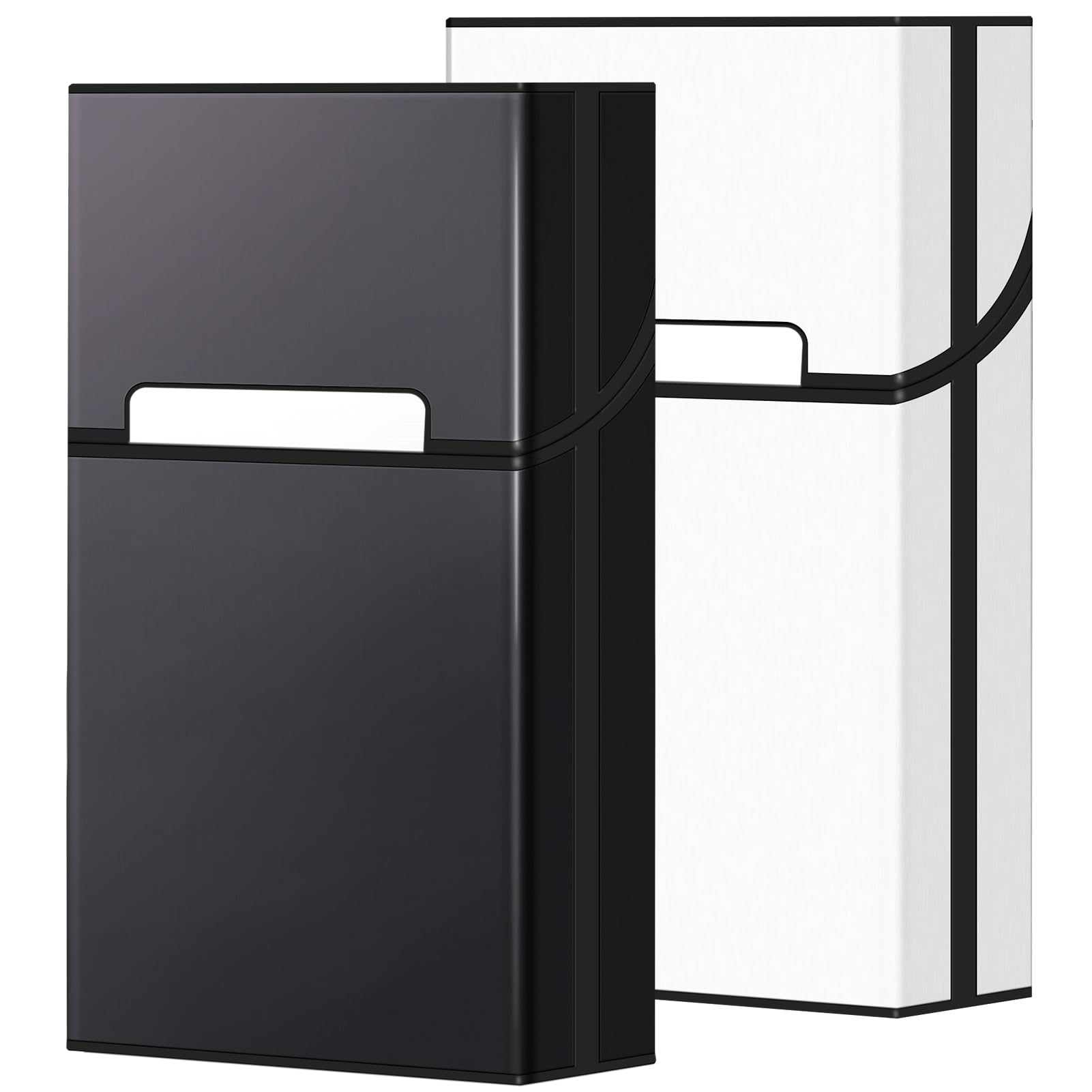 roygra Cigarette Case 100s King Size (2 Pack), Magnetic Switch 20pcs Cigarette Holder Case for Men Women, Cigarettes Smoking Accessories, Metal and Plastic Box for Smoke (Black + Silver)