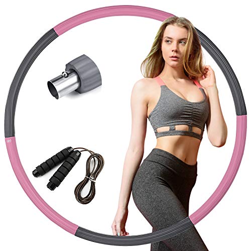 dowowdo Aro de fitness con núcleo interior de acero inoxidable y espuma gruesa, 6 segmentos extraíbles, adecuado para fitness, deporte, casa, moldeo de abdomen, color rosa y gris