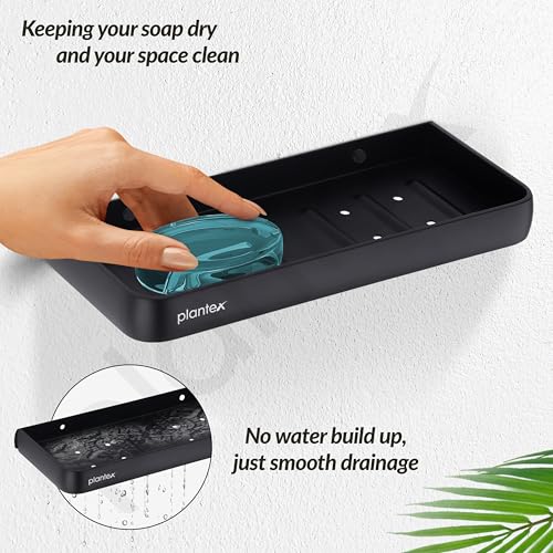 Image of Plantex Self Adhesive Aluminium Double Soap Holder for Bathroom /Dual Soap Case /Soap Stand /Bathroom Accessories - Pack of 1 (1503, Black)