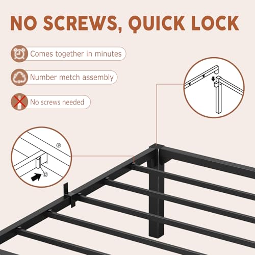 GarveeHome 14 Inch Twin Bed Frame, Heavy Duty Metal Platform Bed Frame with Durable Iron Slat Support and Legs, No Box Spring Required, No Screws Needed, Support Up to 800 Lbs
