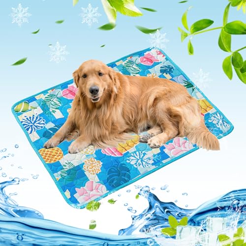 Bocguy Kühlmatte Hund, 100x70cm Kühldecke Hund, Kühlmatte für Große Hunde Katze, Selbstkühlende Hundematte, Hundedecke Sommer für Haustiere für Zuhause Unterwegs Oder im Auto(Blau - Regenwald)
