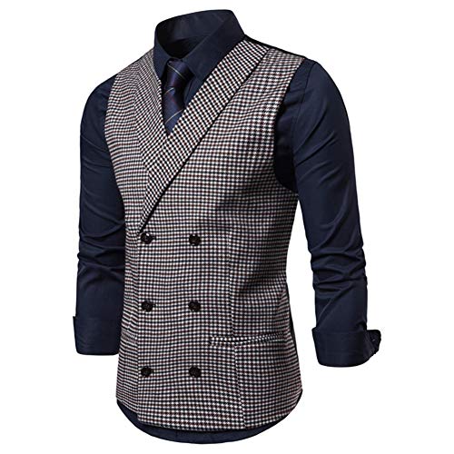 GATMSTZ Mens Double Breaseted Houndstooth Vests Shawl Lapel Business Waistcoats3