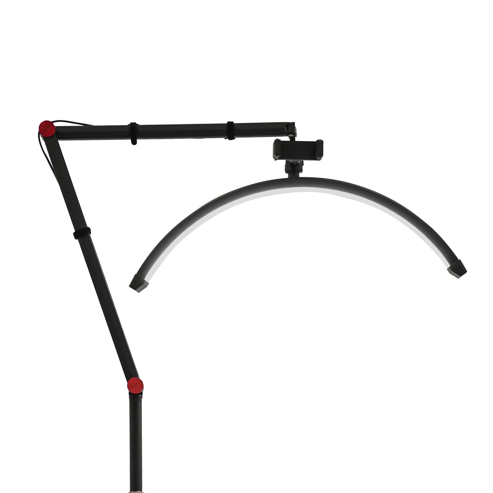 Lampada da terra a LED a forma di mezzaluna, 36 W, altezza regolabile 83-128 cm, luminosità 0-100% e 2 colori di luce, orientabile a 360°, con telecomando e controllo via cavo, clip per smartphone