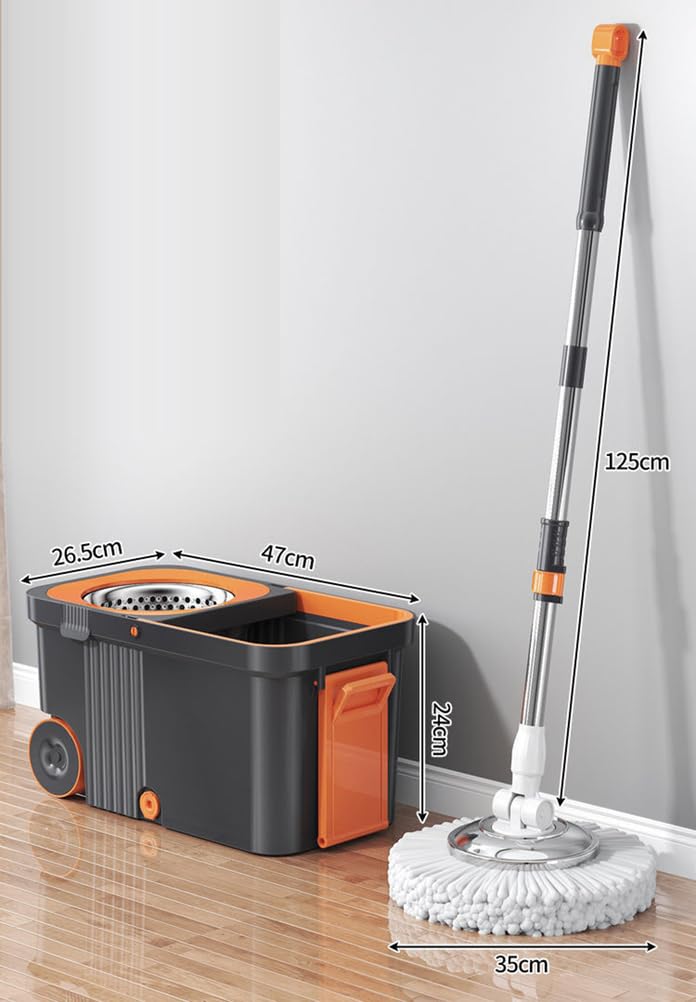 mocio Spin Mop e Secchio con Set di strizzatore Cestello con strizzatore Rimovibile Secchio 5 testine di Ricambio in Microfibra per mocio per Legno Duro, Legno, Laminato, Piastre