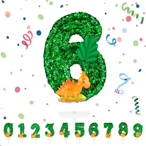 Velas Cumpleaños Números 6,3D Dinosaurier Verde Vela,Vela de Número 6 de Pastel Decoración,Aniversarios,Baby Shower de Cumpleaños